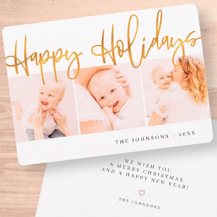 Cartes Pour Fêtes Annuelles Accueil de Noël Or moderne Trois photos