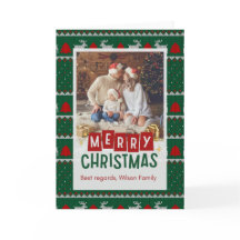 Accueil de Noël simple rouge et vert avec photo