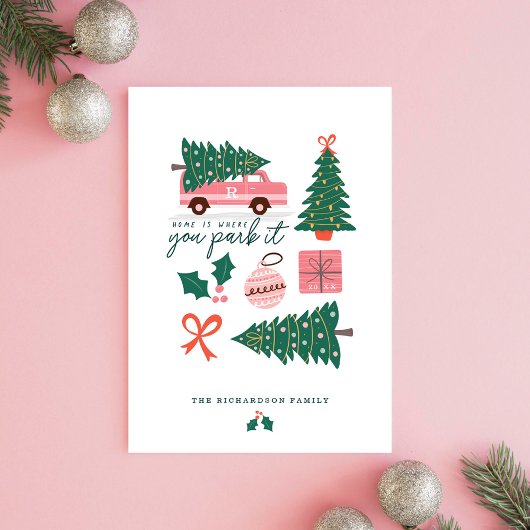 Cartes Pour Fêtes Annuelles Accueil Où Vous Le Garez Pink Van Christmas Tree
