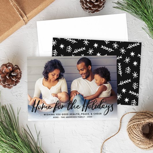 Cartes Pour Fêtes Annuelles Accueil pour les vacances Black Modern Script Phot