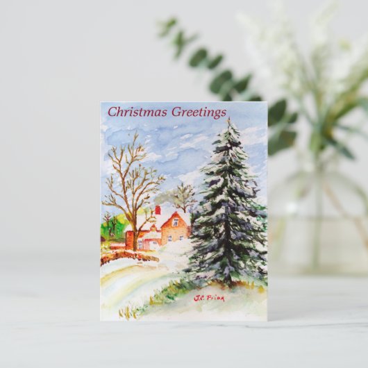 Cartes Pour Fêtes Annuelles Accueil pour Noël Snowy Winter Scene Aquarelle (Debout devant)