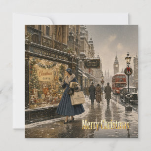 Cartes Pour Fêtes Annuelles Achats de Noël à Londres par une dame des années 1