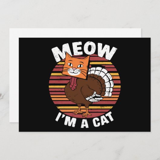 Cartes Pour Fêtes Annuelles Action de grâce drôle dinde faux chat rétro (Devant / Derrière)