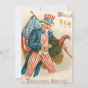 Cartes Pour Fêtes Annuelles Action de grâce patriotique Oncle Sam Dinde Drapea