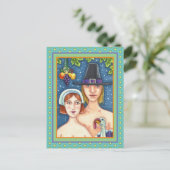 CARTES POUR FÊTES ANNUELLES ADAM & EVE PILGRIMS, BIBLICAL WHIMSY MERCI (Debout devant)