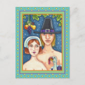 CARTES POUR FÊTES ANNUELLES ADAM & EVE PILGRIMS, BIBLICAL WHIMSY MERCI (Devant)