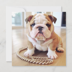 CARTES POUR FÊTES ANNUELLES ADORABLE ANGLAIS BULLDOG PUPPY GREETING CARD
