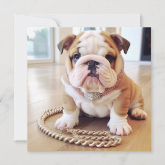 CARTES POUR FÊTES ANNUELLES ADORABLE ANGLAIS BULLDOG PUPPY GREETING CARD