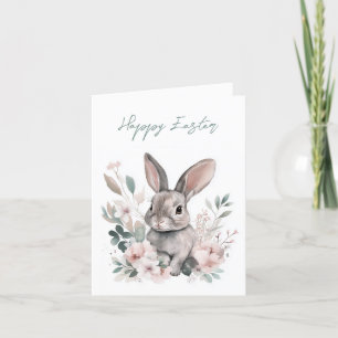 Cartes Pour Fêtes Annuelles Adorable Aquarelle Bunny Printemps Floral Pâques
