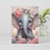 Cartes Pour Fêtes Annuelles Adorable bébé éléphant avec fleurs (Debout devant)