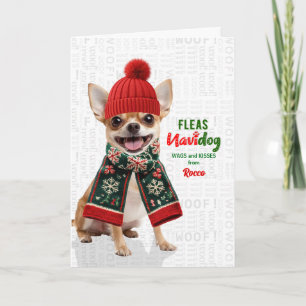 Cartes Pour Fêtes Annuelles Adorable Chihuahua Drôle Puces Navidog avec nom