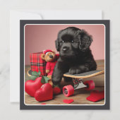 Cartes Pour Fêtes Annuelles Adorable Chiot Noir Funny Valentine (Devant)