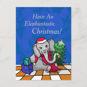 Cartes Pour Fêtes Annuelles adorable dessin de Noël éléphant avec le chapeau d