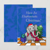 Cartes Pour Fêtes Annuelles adorable dessin de Noël éléphant avec le chapeau d (Devant / Derrière)