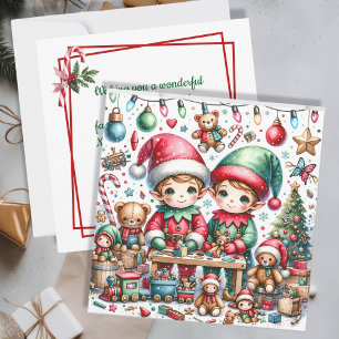 Cartes Pour Fêtes Annuelles Adorable elfes de Noël dans leur boutique de jouet