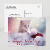 Cartes Pour Fêtes Annuelles Adorable Ginger Kitten Chat Santa Hat Noël (Devant / Derrière)