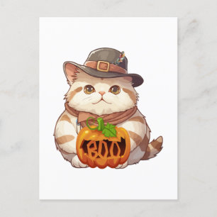 Cartes Pour Fêtes Annuelles Adorable Halloween Chat avec Citrouille Boo