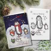 Cartes Pour Fêtes Annuelles Adorable Hand Drawn Penguin Family Christmas Card