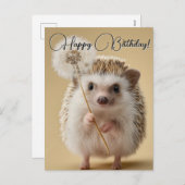 Cartes Pour Fêtes Annuelles Adorable Hérisson tenant un Dandelion (Devant / Derrière)