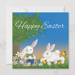 Cartes Pour Fêtes Annuelles Adorable lapins de Pâques Jouant avec des oeufs de