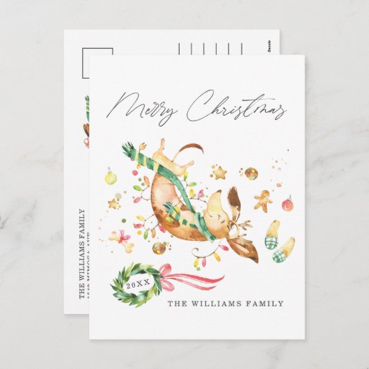 Cartes Pour Fêtes Annuelles Adorable mignon joyeux chien Dachshund lumières de (Devant / Derrière)