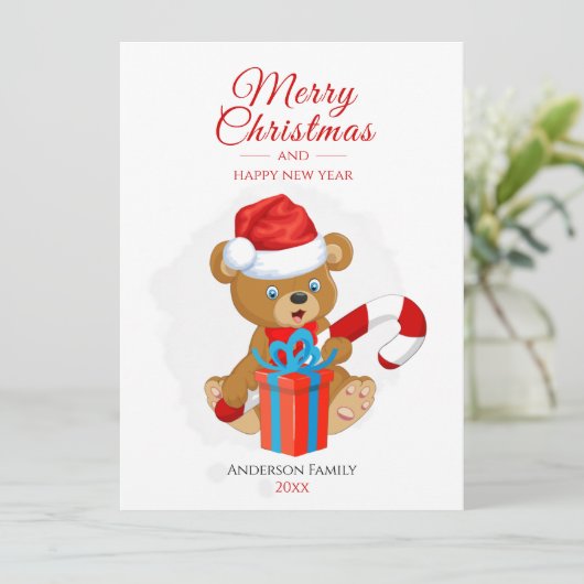 Cartes Pour Fêtes Annuelles Adorable Noël Teddy | Noël personnalisé (Debout devant)