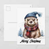 Cartes Pour Fêtes Annuelles adorable Otter de Noël (Devant / Derrière)