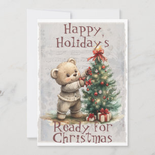 Cartes Pour Fêtes Annuelles Adorable Ours de Noël Prêt pour Noël