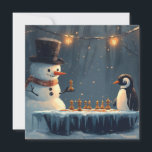 Cartes Pour Fêtes Annuelles Adorable Snowman et Penguin Jouer aux échecs<br><div class="desc">Plaisir dans cette charmante illustration hivernale d'un bonhomme de neige dans un chapeau haut et d'un pingouin jouant en jouant aux échecs. Une scène charmante et fantaisiste qui saisit la magie de la saison des fêtes.</div>