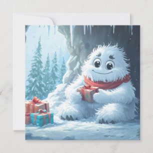 Cartes Pour Fêtes Annuelles Adorable Yeti avec cadeaux de Noël dans une grotte