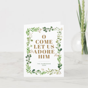 Cartes Pour Fêtes Annuelles Adore-Lui Cadre De Foliage Cadre Religieux Plié Ph