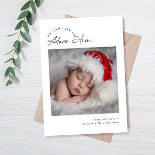 Cartes Pour Fêtes Annuelles Adore-lui Photo de Noël du premier bébé religieux