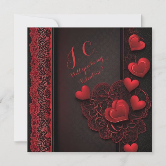Cartes Pour Fêtes Annuelles Affection tendance Coeurs rouges & dentelle (Devant)