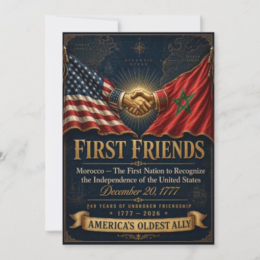 Cartes Pour Fêtes Annuelles Affiche d'amitié Maroc États-Unis, Premiers amis 1 (Devant)