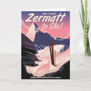 Cartes Pour Fêtes Annuelles Affiche de vacances rétro Ski Zermatt