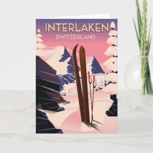 Cartes Pour Fêtes Annuelles Affiche de voyage de ski à Interlaken Suisse.