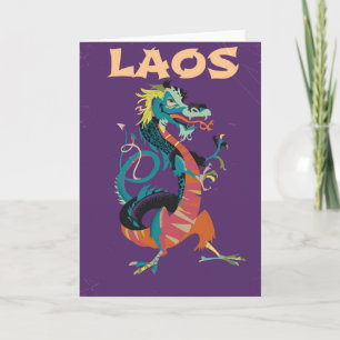 Cartes Pour Fêtes Annuelles Affiche de voyage de style vintage Laos Dragon