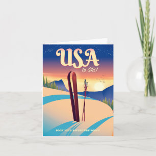 Cartes Pour Fêtes Annuelles affiche de voyage de style Vintage USA "To Ski"