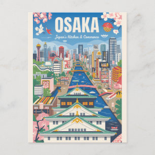 Cartes Pour Fêtes Annuelles Affiche de voyage rétro Osaka Japon Art Vintage