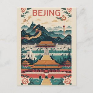 Cartes Pour Fêtes Annuelles Affiche de voyage rétro Pékin Chine Art vintage