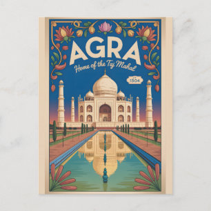 Cartes Pour Fêtes Annuelles Affiche de voyage vintage Agra Inde