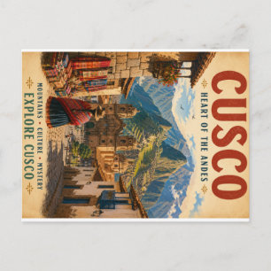 Cartes Pour Fêtes Annuelles Affiche de voyage vintage Cusco Pérou avec Mont An