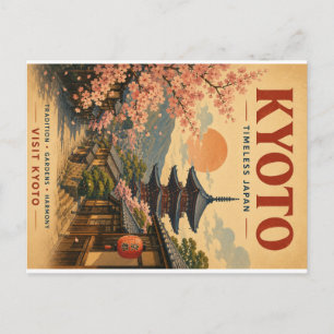 Cartes Pour Fêtes Annuelles Affiche de voyage vintage de Kyoto avec des fleurs