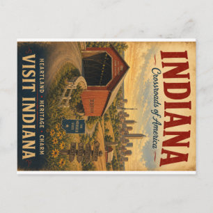 Cartes Pour Fêtes Annuelles Affiche de voyage vintage de l'Indiana avec un pon