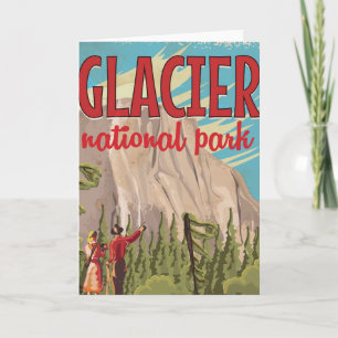 Cartes Pour Fêtes Annuelles Affiche de voyage vintage du parc national de Glac