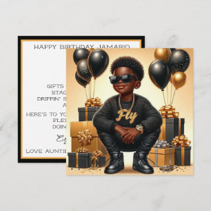 Cartes Pour Fêtes Annuelles African American Boy Black/Gold Anniversaire éléga