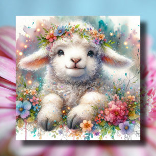 Cartes Pour Fêtes Annuelles Agneau couronné de fleurs adorable Pâques chrétien