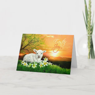 Cartes Pour Fêtes Annuelles Agneau de Pâques et lever du soleil avec Lys de Pâ