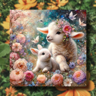 Cartes Pour Fêtes Annuelles Agneau pastel doux et lapin Pâques chrétiennes