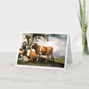 Cartes Pour Fêtes Annuelles Agriculteur avec vaches et moutons
